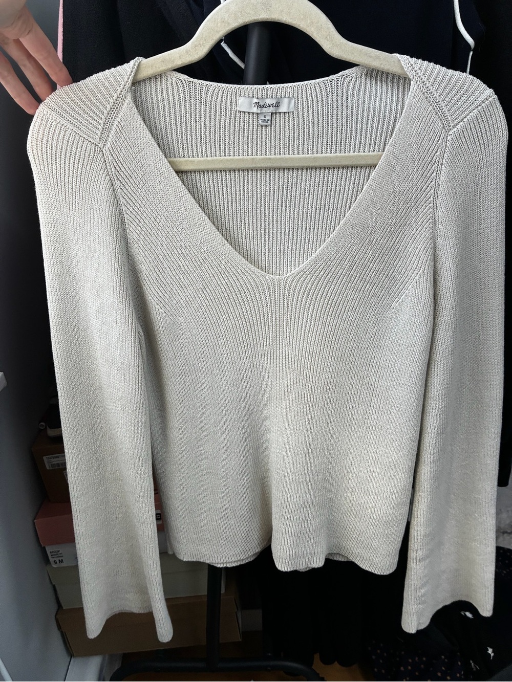 Madewell Cream V-Neck Ribbed Sweater - Picture 4 of 9